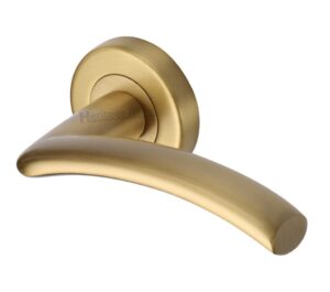 Heritage Brass Centaur Satin Brass Door Handles On Round Rose   (sold in pairs)