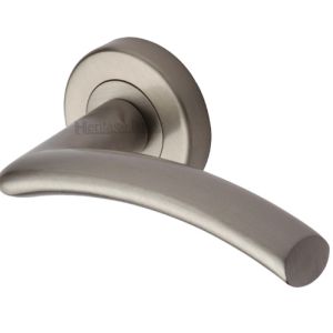 Heritage Brass Centaur Satin Nickel Door Handles On Round Rose  (sold in pairs)