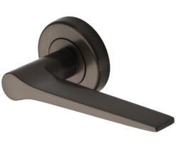 Heritage Brass Gio Matt Bronze Door Handles On Round Rose (sold in pairs)