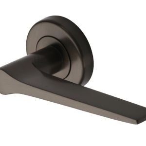 Heritage Brass Gio Matt Bronze Door Handles On Round Rose  (sold in pairs)