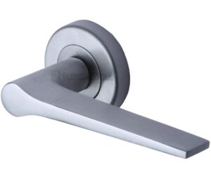 Heritage Brass Gio Satin Chrome Door Handles On Round Rose  (sold in pairs)