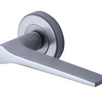 Heritage Brass Gio Satin Chrome Door Handles On Round Rose (sold in pairs)