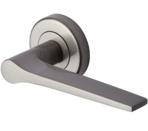 Heritage Brass Gio Satin Nickel Door Handles On Round Rose (sold in pairs)