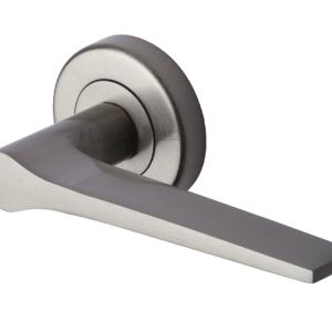 Heritage Brass Gio Satin Nickel Door Handles On Round Rose (sold in pairs)