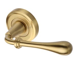 Heritage Brass Roma Satin Brass Door Handles On Round Rose  (sold in pairs)