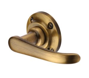 Heritage Brass Windsor Door Handles On Round Rose, Antique Brass (sold in pairs)