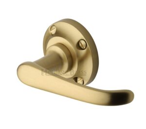 Heritage Brass Windsor Door Handles On Round Rose, Satin Brass   (sold in pairs)
