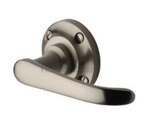 Heritage Brass Windsor Door Handles On Round Rose, Satin Nickel   (sold in pairs)