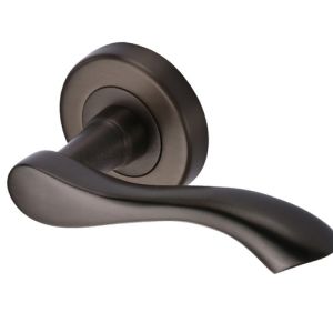 Heritage Brass Algarve Matt Bronze Door Handles On Round Rose  (sold in pairs)