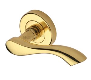 Heritage Brass Algarve Polished Brass Door Handles On Round Rose   (sold in pairs)