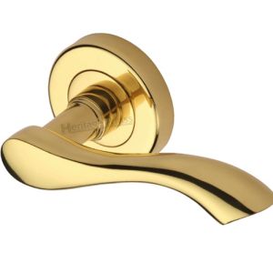 Heritage Brass Algarve Polished Brass Door Handles On Round Rose (sold in pairs)