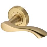 Heritage Brass Algarve Satin Brass Door Handles On Round Rose  (sold in pairs)