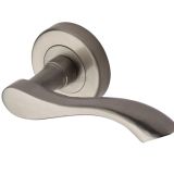 Heritage Brass Algarve Satin Nickel Door Handles On Round Rose  (sold in pairs)