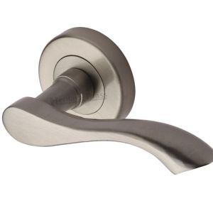 Heritage Brass Algarve Satin Nickel Door Handles On Round Rose (sold in pairs)