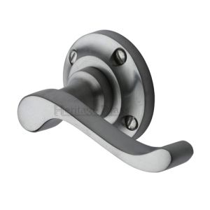 Heritage Brass Bedford Satin Chrome Door Handles On Round Rose  (sold in pairs)