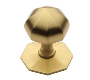 Heritage Brass Faceted Centre Door Knob, Satin Brass