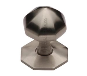 Heritage Brass Faceted Centre Door Knob, Satin Nickel