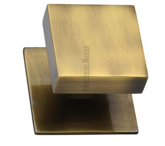 Heritage Brass Square Centre Door Knob, Antique Brass