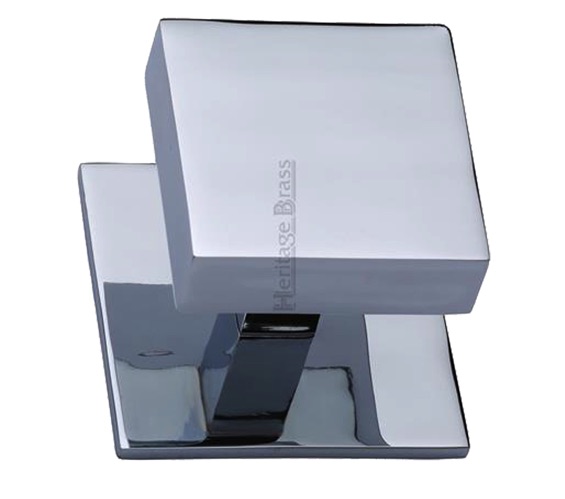Heritage Brass Square Centre Door Knob, Polished Chrome