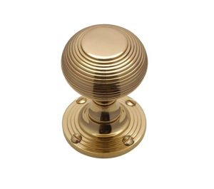 Heritage Brass Reeded Mortice Door Knobs, Polished Brass (sold in pairs)
