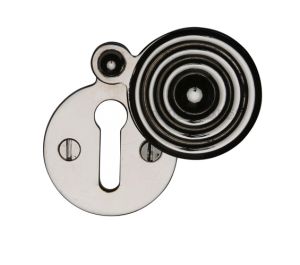 Heritage Brass Standard Round Reeded Covered Key Escutcheon, Polished Nickel