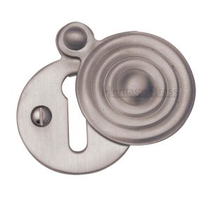 Heritage Brass Standard Round Reeded Covered Key Escutcheon, Satin Nickel –