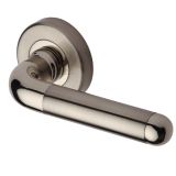 Heritage Brass Vienna Mercury Finish Door Handles, Satin Nickel With Polished Nickel Edge On Round Rose  (sold in pairs)