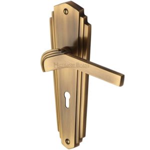 Heritage Brass Waldorf Art Deco Style Door Handles, Antique Brass  (sold in pairs)