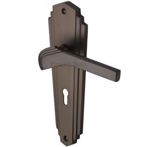 Heritage Brass Waldorf Art Deco Style Door Handles, Matt Bronze  (sold in pairs)