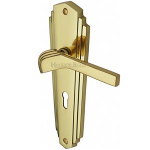 Heritage Brass Waldorf Art Deco Style Door Handles, Polished Brass  (sold in pairs)
