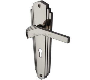 Heritage Brass Waldorf Art Deco Style Door Handles, Polished Nickel (sold in pairs)