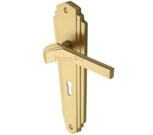 Heritage Brass Waldorf Art Deco Style Door Handles, Satin Brass  (sold in pairs)