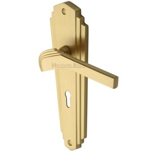 Heritage Brass Waldorf Art Deco Style Door Handles, Satin Brass  (sold in pairs)