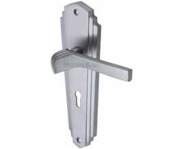 Heritage Brass Waldorf Art Deco Style Door Handles, Satin Chrome  (sold in pairs)