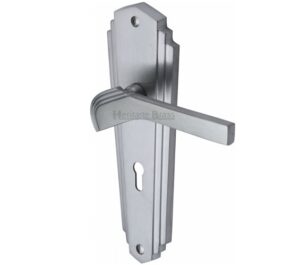 Heritage Brass Waldorf Art Deco Style Door Handles, Satin Chrome  (sold in pairs)