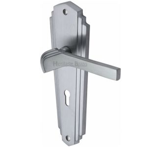 Heritage Brass Waldorf Art Deco Style Door Handles, Satin Chrome  (sold in pairs)