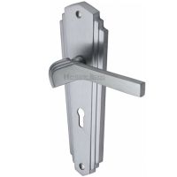 Heritage Brass Waldorf Art Deco Style Door Handles, Satin Chrome  (sold in pairs)