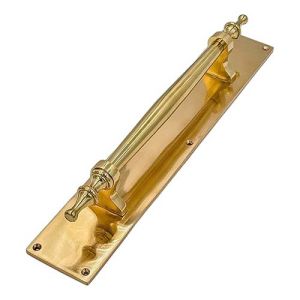 Dulice Solid Brass Pull Handle on Backplate in Polished Brass Finish & Dimensions 380mm x 68mm Robust and Stylish Choice for Doors & Large Front Doors