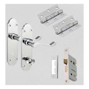 Luxury Lever Door Handles Back Plate-Lever Bathroom Door Pack,Door Bathroom Handle,Lock &Ball Bearing Hinges in PB, SCP Finish & Complete Set
