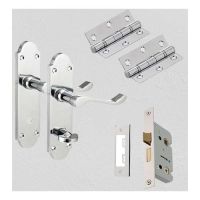 Luxury Lever Door Handles Back Plate-Lever Bathroom Door Pack,Door Bathroom Handle,Lock &Ball Bearing Hinges in PB, SCP Finish & Complete Set
