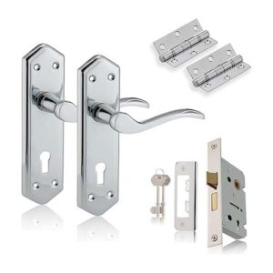 Luxury Lever Door Handles Back Plate-Lever Lock Door Pack,Door Lock Handle,SashLock &Ball Bearing Hinges in PC, PB, SCP Finish & Complete Set