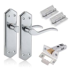 EuroartLuxury Lever Door Handles Back Plate-Lever Latch Door Pack, Door Latch Handle, Ball Bearing Hinges, Tubular Latch in SCP Finish & Complete Set