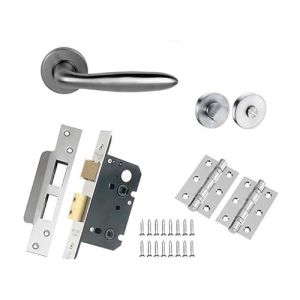 Lever on Round Rose Door Handle in Solid Satin Stainless Steel Finish & Dimensions 130mm x 55mm | Sleek and Durable Hardware