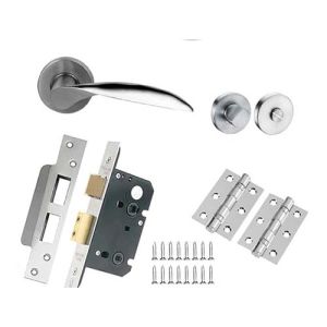 Lever On Round Rose Solid in Satin Stainless Steel Finish & Lever 130 x 55 – Rose 52 x 8 MM Door Handle (Pack) is a Premium Hardware & Residential and Commercial Doors.