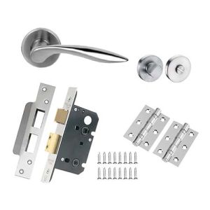 Lever on Round Rose Solid in Satin Stainless Steel Finish & Lever – 130 x 55 -Rose 52 x 8 mm Door Handle (Pack) Durable and Stylish Hardware & Ideal for Residential and Commercial