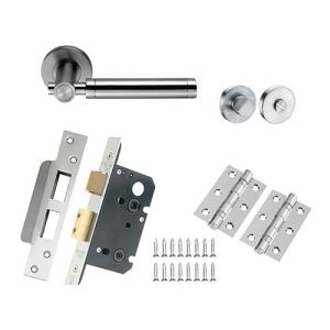 Lever on Round Rose in Satin Stainless Steel Polished Stainless Steel Finish – Lever 134 x 64-Rose 52 x 8 mm Door Handle (Pack) | Stylish and Functional Hardware