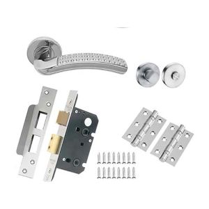 Lever on Round Rose Solid Range In Satin Stainless Steel Polished Stainless Steel Dual Finish – Lever 130 x 65 -Rose 52 x 8 mm Door Handle (Pack) /Ideal for residential and commercial