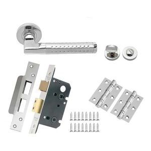 Lever on Round Rose Solid Range in Satin Stainless Steel Polished Stainless Steel Finish – Lever 139 x 65 -Rose 52 x 8 mm Door Handle (Pack) / Ideal for Modern Home and Office