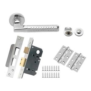 Lever on Round Rose Solid Range In Satin Stainless Steel Polished Stainless Steel Finish – Lever 143 x 65 -Rose 52 x 8 mm Door Handle (pack) | Both residential and commercial doors